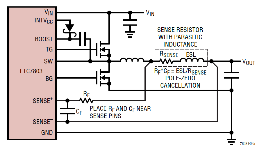 "图1、基于LTC7803方案的Rsense电阻电流采样"