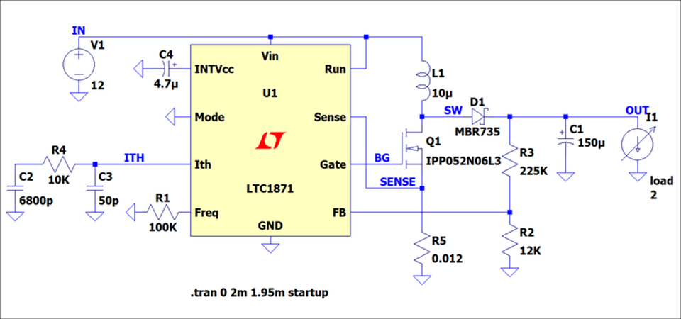 图1 LTC1871 升压型转换器电路