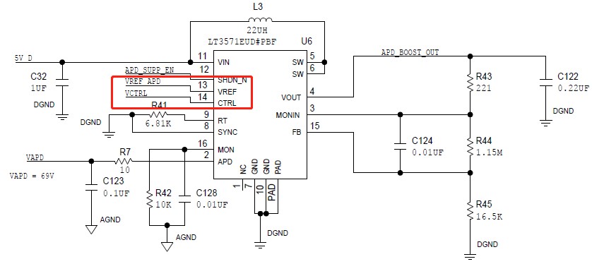 图4 LT3571 实际 APD 偏压设计电路
