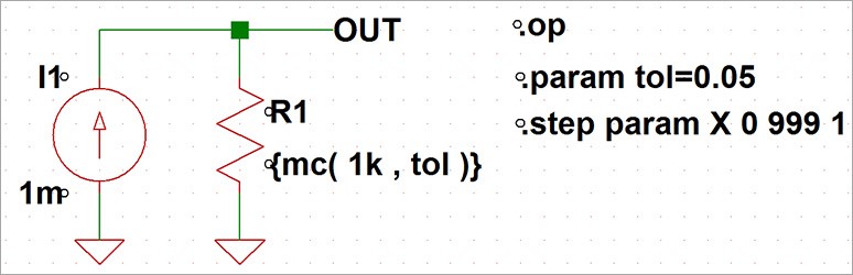 图1 用 mc 函数随机生成电阻1k±5% (ohm)