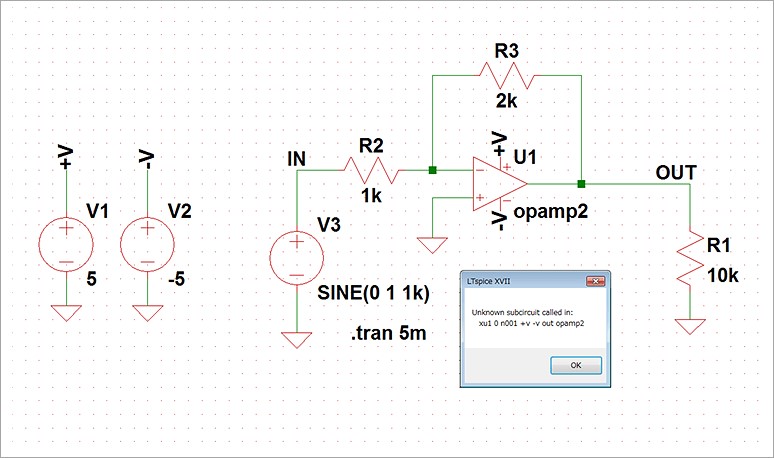 图5 反相放大器 (增益=2) 原理图