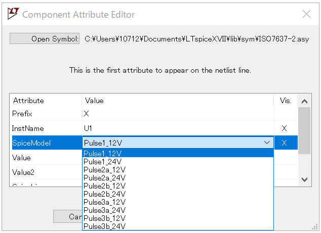 图3  ISO7637-2 在 LTspice 设置条件下拉菜单