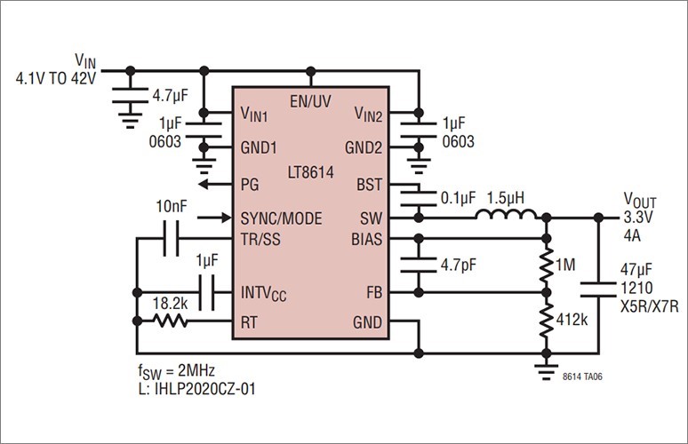 图6: 数据手册摘录 (具有 3.3V 输出设置的电路图)