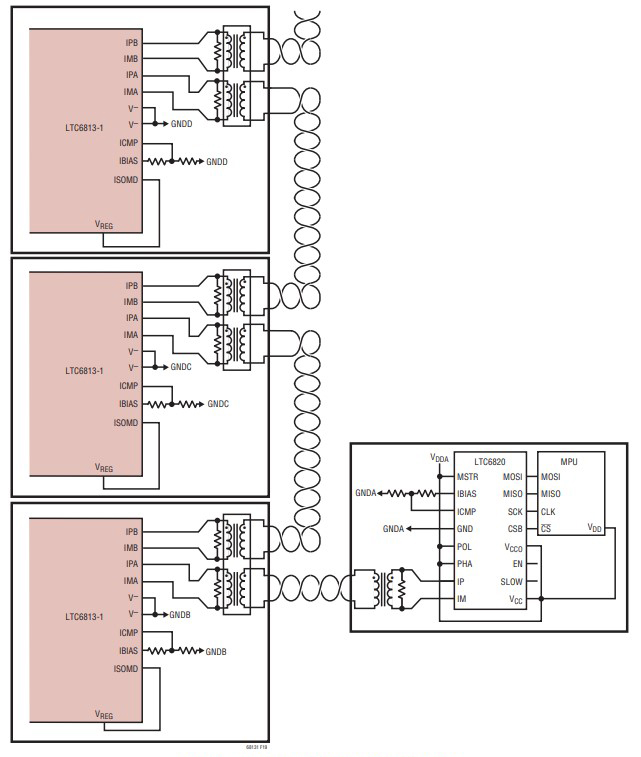 LTC6813 配合 LTC6820 菊花链结构接法