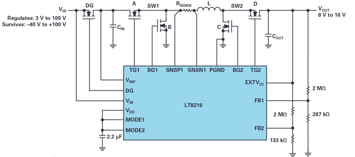 图1 LT8210 应用于 8V-12V 窗口输出电压